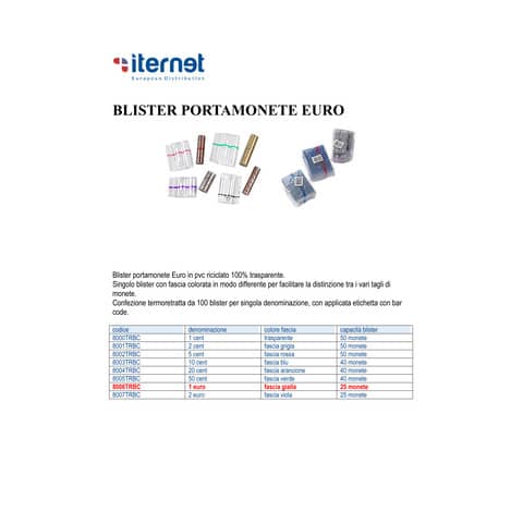 Blister per monete HolenBecky 1 euro capacità 25 monete plastica trasparente confezione da 100 blister - 8006TRBC